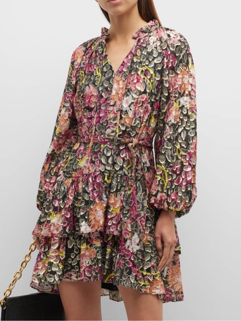 Kobi Halperin Alessi Tiered Floral-Print Mini Dress in Multi Pink